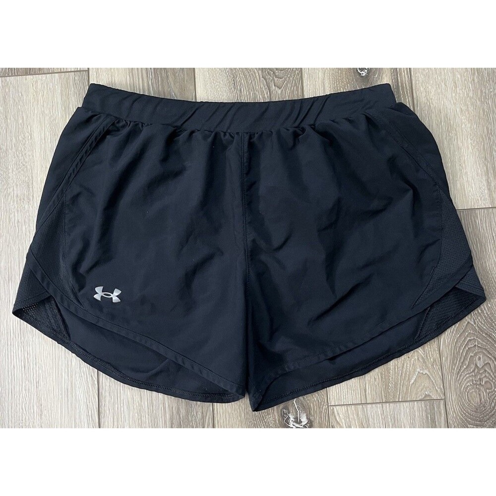 Under Armour UA Fly By Black Lined Athletic Shorts Women’s Sz Medium Gym Workout - Picture 2 of 8